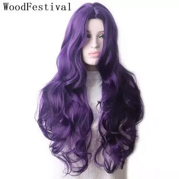 WoodFestival волнистый фиолетовый синтетический парик длинные волосы цветные парики для косплея для женщин женский серый зеленый розовый красный темно-коричневый черный