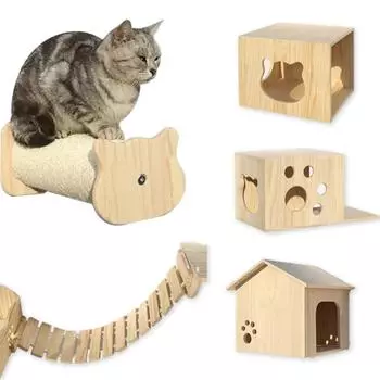 Woodiness Натуральное дерево Кошка питомец настенная полка Кошка лазание лестница на стене Кошка игра лазание центр развлечений Товары для животных Custom Sizes