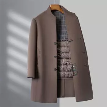 Wool coat men s mid-length stand-up collar double-sided cashmere woolen windbreaker middle-aged winter thick woolen coat 170