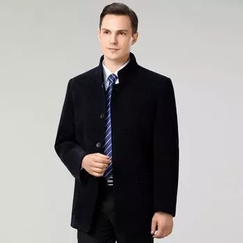 Wool coat men s new style autumn and winter loose windbreaker for middle-aged and elderly people warm business casual coat winter wear M