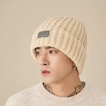 Wool hat for men autumn and winter warm pile pile hat thickened loose head circumference face small cold hat knitted hat One size