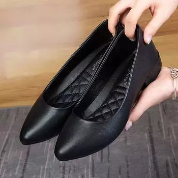 Work shoes women s new black summer professional work tooling women s shoes pointed thick heel leather shoes soft leather soft sole single shoes 35 чёрный