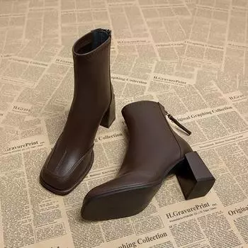 Рабочие женские ботильоны из кожи коричневого цвета на каблуке короткие туфли для женщин на очень высоком каблуке обувь ботильоны черные 35 бежевый