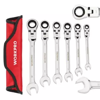WORKPRO Flex Ratchet колебательный комбинированный гаечный ключ угол 72 набор для автомобильной сумки для хранения в комплекте гаечный ключ, трещотка, набор, головка двойного назначения, серый