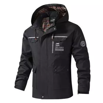 Workwear, Assault Suit, Men s Spring and Autumn Sports, Casual, Detachable Hoodie, Pie, Overcome Coat XXXL чёрный