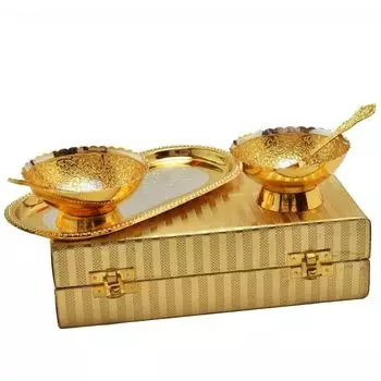 World German Silver Bowl Spoon And Tray For Gifts Set of 5 | Золотой и серебряный, 100 мл золотистый