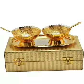 World German Silver Bowl Spoon And Tray For Gifts Set of 5 | Золотой и серебряный, 100 мл золотистый