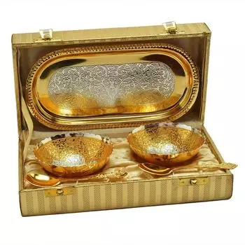 World German Silver Bowl Spoon And Tray For Gifts Set of 5 | Золотой и серебряный, 100 мл золотистый