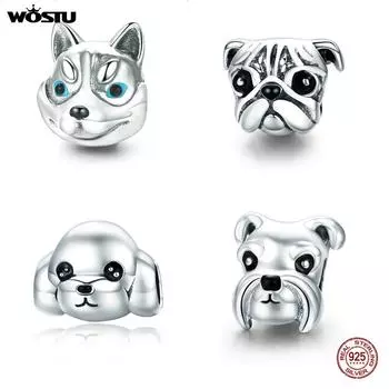 WOSTU настоящее серебро 925 пробы прекрасный пудель собака домашнее животное Шарм подходит оригинальный DIY браслет из бусин HCC855