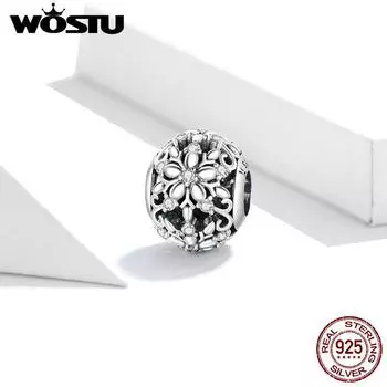 WOSTU резные снежинки кулон Шарм Аутентичные бусины из стерлингового серебра 925 пробы для 3 мм оригинальный серебряный браслет ожерелье ювелирные изделия 925 silver