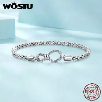 WOSTU Стерлингового Серебра 925 Оригинальный Браслет Бесконечность Базовый Браслет Подходит DIY Подвески Из Бисера Навсегда Любовь Узел Браслеты Ювелирные Изделия Подарок 17