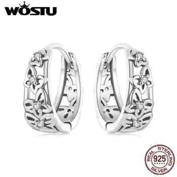 Серьги-кольца WOSTU из стерлингового серебра 925 пробы с ажурной бабочкой для женщин, блестящие серьги-подвески из циркония класса ААА, ювелирные изделия для свадебной вечеринки, подарок SCE1746