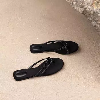 Woven cool slippers summer new one-word strap flat bottom women s fine strap beach slippers women 35