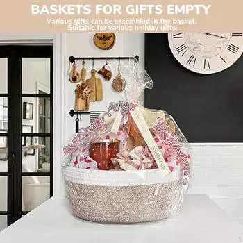Woven Gift Basket for Gifts Empty with Handle Clothes Chest Box Storage Bin Bathroom