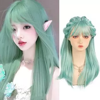 WTB Mint Milk Green Длинный прямой синтетический парик женский пушистый светлый Лолита Молочно-зеленый прямой длинный прямой парик с челкой 55CM