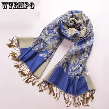WTEMPO 2 шт. роскошный двусторонний шарф в этническом стиле жаккардового плетения толстая теплая шаль ветрозащитный осень-зима уличные аксессуары 2pcs чёрный