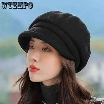 WTEMPO Female Autumn Winter Thickened Warm Ear-protection Beret Women Solid Color Windproof Cold-proof Warm Versatile Hats One Size хаки