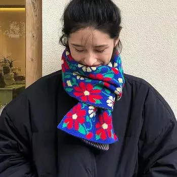 WTEMPO Janpan Style Ins Длинный жаккардовый шарф с переплетением для женщин, осенне-зимний ретро-повседневный универсальный толстый теплый шарф 20*156cm синий