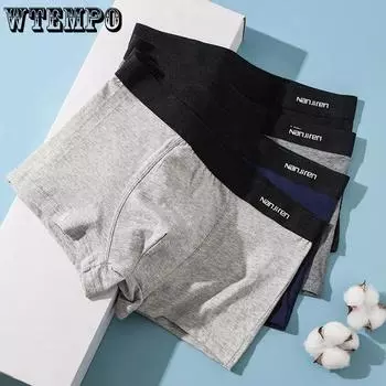 WTEMPO Мужское нижнее белье, шорты-боксеры из чистого хлопка, 4 шт., антибактериальные хлопковые дышащие трусы-боксеры большого размера