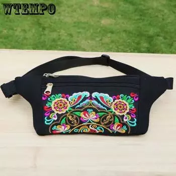 WTEMPO Поясная сумка с вышивкой в этническом стиле, многофункциональная сумка для хранения мобильного телефона большой емкости, женская спортивная нагрудная сумка, женские поясные сумки One Size