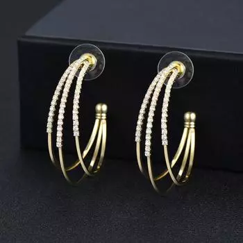 WWJ Brand Design C-образные серьги-кольца с кубическим цирконием золотого цвета золотой