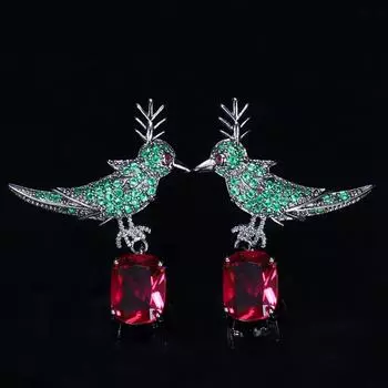 WWJ новые модные красные и зеленые серьги-капли с кубическим цирконом Lucky Bird, ювелирные изделия для женщин разноцветный