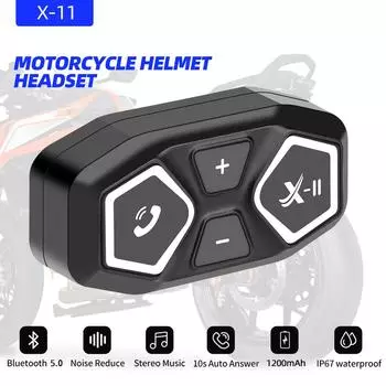 X11 Motorcycle Helmet Bluetooth Headset Waterproof Wireless Headphones 1200mAh Hands-free Call Noise Reduce Motorbike Earphone