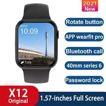 X12 Hw12 Смарт-часы Full Touch Fitness Водонепроницаемые Bluetooth Поворотная кнопка Смарт-часы Часы Монитор сердечного ритма Глобальная версия 1.75inch HW22