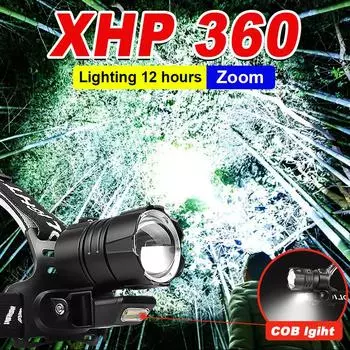 XHP360 светодиодный налобный фонарь сверхвысокой мощности, перезаряжаемый мощный светодиодный фонарик, мощный прожектор Kit A чёрный