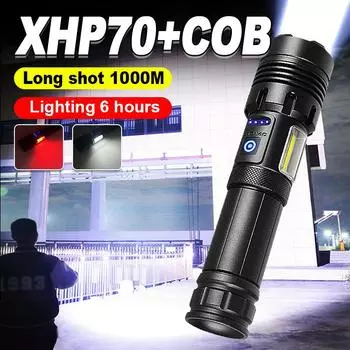 XHP70 Супер яркие светодиодные фонарики USB аккумуляторная мощная вспышка уличный фонарь no battery чёрный