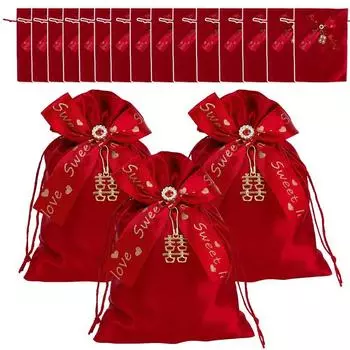 Xi Candy Pouches Portable Guests Thank You Drawstring Pocket Wedding Candy Bag Gift Bags Wedding Party Supplies Red