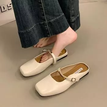 Xia Muller shoes season square head half slippers women wear Korean version flat-bottomed bag head slippers women 2025 new lazy shoes 35 светло-коричневого