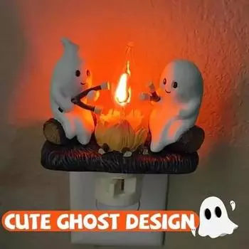 Xiaomi Ghost Halloween Night Lamp Campfire Flicker Night Light EU US Plug In Electric Flame Lantern For Room Bedside Decor EU