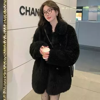Xiaoxiangfeng fashion sense шуба из ягненка женская зимняя новая меховая интегрированная шуба из овечьей шерсти молодая S чёрный
