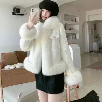 Xiaoxiangfeng искусственный мех лисы искусственное пальто женственность 2024 новое молодое тонкое зимнее утолщенное хлопковое пальто S белый
