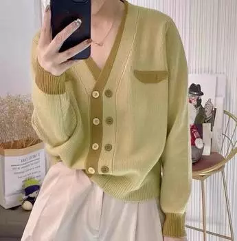 Xiaoxiangfeng короткий вязаный кардиган женский осенний новый универсальный двубортный свитер в иностранном стиле с V-образным вырезом куртка one size fits all фиолетовый