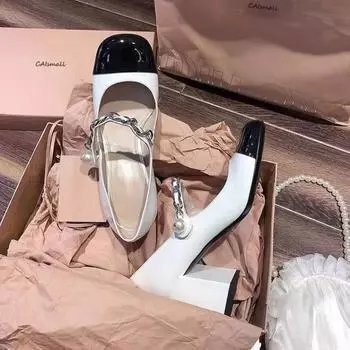 Xiaoxiangfeng Mary Jane черно-белые цветные туфли-лодочки из натуральной кожи женские ретро туфли на толстом каблуке с квадратным носком 35