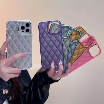 Xiaoxiangfeng Rhombus подходит для чехла для мобильного телефона IPhone15, цветной серебристый чехол для Apple 16, однотонный 14promax, модный женский чехол. iphone 11