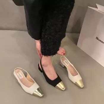 Xiaoxiangfeng temperament bag head sandals outer wear women s summer new medium heel high heel cool slippers commuter work shoes 35 чёрный
