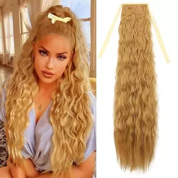 XINRAN Synthetic Long Curly Ponytail Clip In Wrap Around Ponytail Extensions Double Strap Ponytail Heat Resistant Hair For Women Cosplay Use 55cm