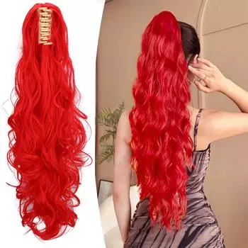 XINRAN Synthetic Long Wavy Curly Claw In Ponytail Extensions Natural Looking Drawstring Ponytail Wig For Women Daily Cosplay Party Wear 65cm