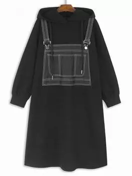 XITAO Denim Patchwork Straps False Two Pieces Dress ZYY1066 One Size чёрный
