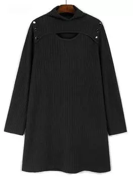 XITAO Hollow Out Casual A-line Patchwork Knitted Dress ZYY1084 One Size чёрный