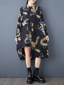 XITAO Irregular Print Patchwork Tassels Single Breasted Dress GMM1305 One Size чёрный
