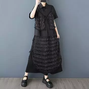 Xitao Комплект платьев в стиле пэчворк с ажурными лацканами GYX1627 One Size чёрный