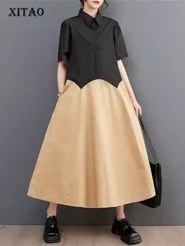 XITAO Модное женское пуловерное платье с короткими рукавами WLD16133 One Size чёрный
