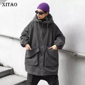 XITAO однотонная женская парка с капюшоном ZY2543 One Size чёрный