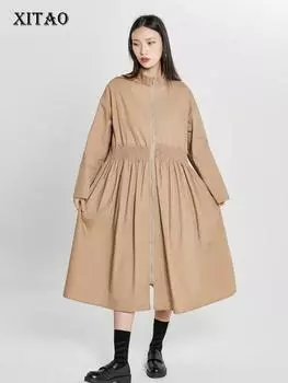 XITAO однотонный плиссированный женский свободный плащ с воротником WLD6897 One Size чёрный