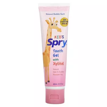 XLEAR, Детский SPRY, гель для чистки зубов, ксилит, старше 3 месяцев, натуральная жевательная резинка, 60 мл (2,0 жидких унции)