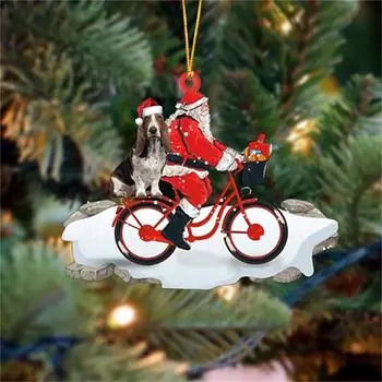 Xmas Tree Hanging Ornaments Cute Acrylic Santa Claus Dog Puppy Pendants Decoration For Home Christmas New Year Party Decor